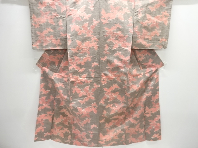 JAPANESE KIMONO / ANTIQUE KIMONO / SILK / TSUMUGI / WOVEN BUTTERFLY